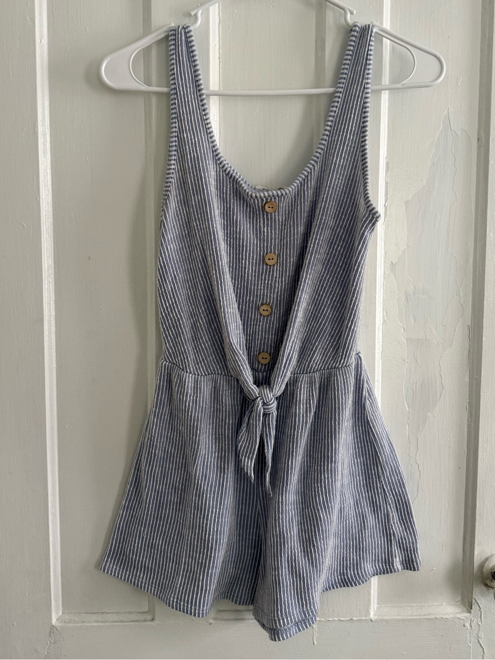 Blue Stripe Tie-Front Romper - M - Caution To The Wind